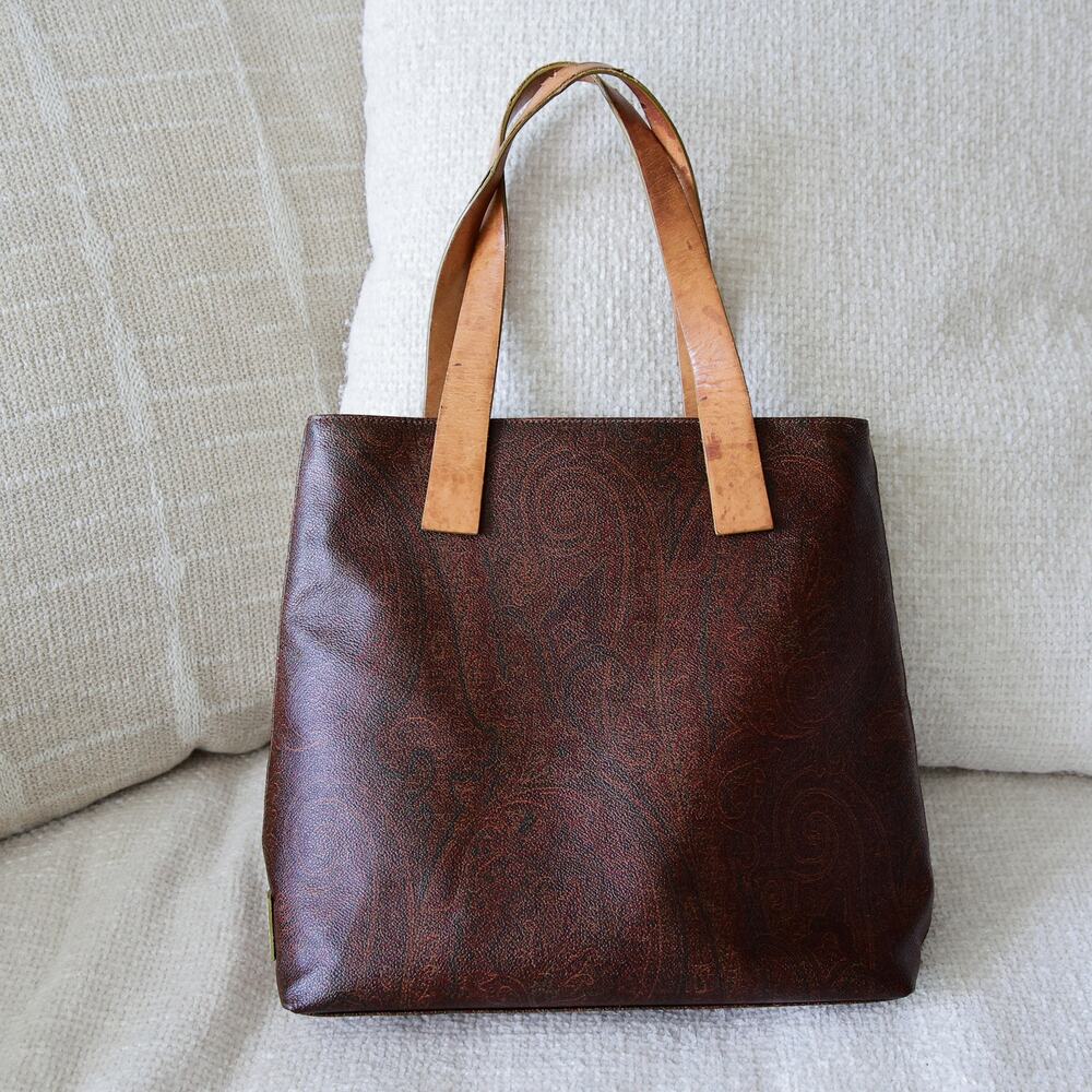 Etro Burgundy Leather paisley square tote handbag
